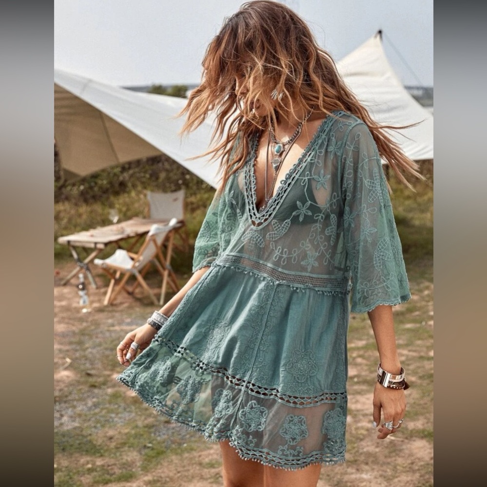 Teal lace swimsuit cover up